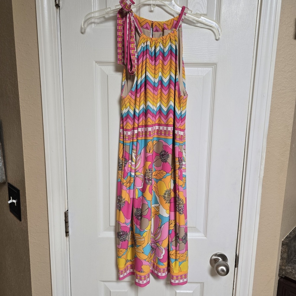 Trina Turk Vacaciones Summertime Bloom Matte Jersey‎ Halter Dress S Lined